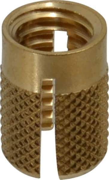 E-Z LOK - 3/8-16 UNC Brass Flush Press Fit Threaded Insert for Plastic - 5/8" OAL, 0.451" Insert Diam, 7/16" Hole Diam, 7/16" Drill - First Tool & Supply