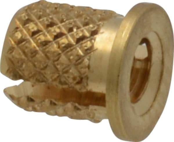 E-Z LOK - #6-32 UNC Brass Flanged Press Fit Threaded Insert for Plastic - 1/4" OAL, 0.199" Insert Diam, 3/16" Hole Diam, 3/16" Drill - First Tool & Supply