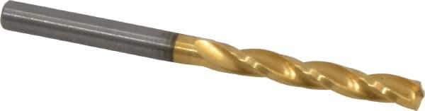 Guhring - 5/32" 150° Solid Carbide Jobber Drill - TiN Finish, Right Hand Cut, Spiral Flute, Straight Shank, 2-5/32" OAL, Standard Point - First Tool & Supply