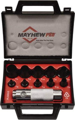 Mayhew - 11 Piece, 1/8 to 3/4", Hollow Punch Set - Round Shank, Alloy Steel, Comes in Plastic Case - First Tool & Supply