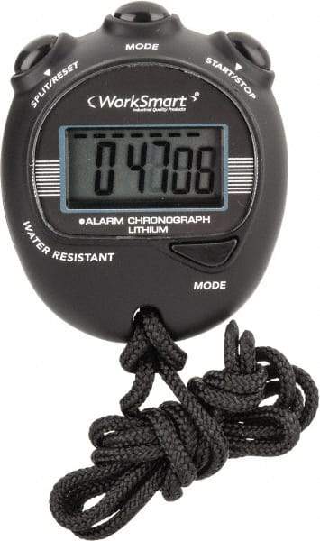 Value Collection - Water Resistant Digital Stopwatch - 3V Lithium Battery, Back Lit, Black - First Tool & Supply