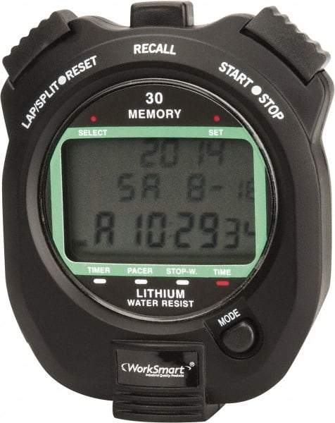 Value Collection - Water Resistant Digital Stopwatch - Pacer, Count Down Timer, CR2032, Back Lit, Black - First Tool & Supply