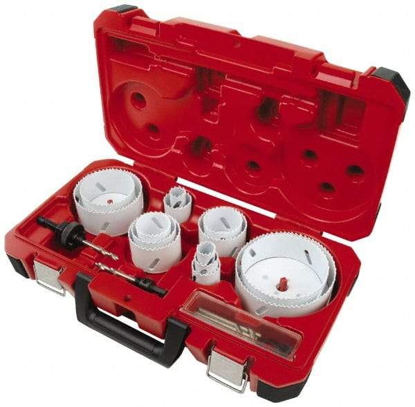 Milwaukee Tool - 19 Piece, 3/4" to 4-3/4" Saw Diam, Master Electrician's Hole Saw Kit - Bi-Metal, Toothed Edge, Pilot Drill Model No. 49-56-8010, Includes 14 Hole Saws - First Tool & Supply