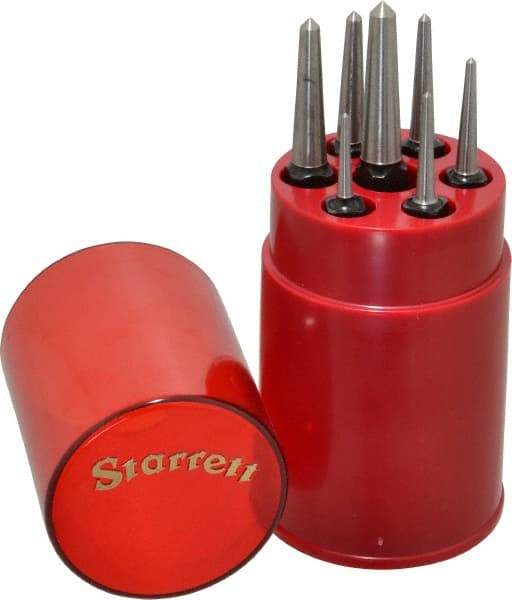 Starrett - 7 Piece, 1/16 to 1/4", Center Punch Set - Square Shank, Comes in Round Plastic Container - First Tool & Supply