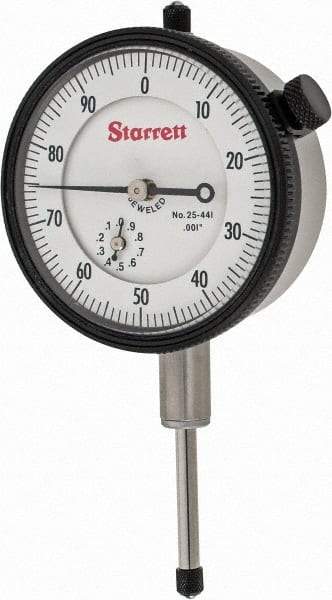 Starrett - 1" Range, 0-100 Dial Reading, 0.001" Graduation Dial Drop Indicator - 2-1/4" Dial, 0.1" Range per Revolution, Revolution Counter - First Tool & Supply