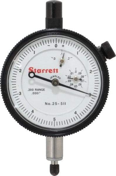 Starrett - 0.2" Range, 0-5-0 Dial Reading, 0.0001" Graduation Dial Drop Indicator - 2-1/4" Dial, 0.01" Range per Revolution, Revolution Counter - First Tool & Supply