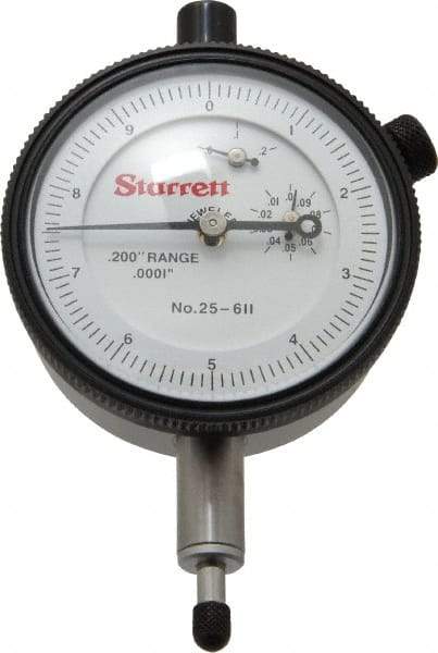 Starrett - 0.2" Range, 0-10 Dial Reading, 0.0001" Graduation Dial Drop Indicator - 2-1/4" Dial, 0.01" Range per Revolution, Revolution Counter - First Tool & Supply