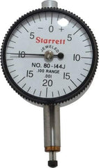 Starrett - 0.1" Range, 0-20-0 Dial Reading, 0.001" Graduation Dial Drop Indicator - 1-1/4" Dial, 0.04" Range per Revolution, Revolution Counter - First Tool & Supply