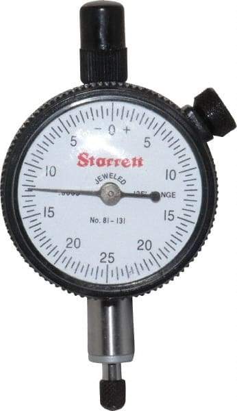 Starrett - 1/8" Range, 0-25-0 Dial Reading, 0.0005" Graduation Dial Drop Indicator - 1-11/16" Dial, 0.05" Range per Revolution, Revolution Counter - First Tool & Supply