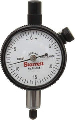 Starrett - 0.075" Range, 0-15-0 Dial Reading, 0.0005" Graduation Dial Drop Indicator - 1-11/16" Dial, 0.03" Range per Revolution, Revolution Counter - First Tool & Supply