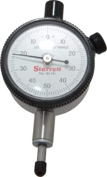 Starrett - 1/4" Range, 0-50-0 Dial Reading, 0.001" Graduation Dial Drop Indicator - 1-11/16" Dial, 0.1" Range per Revolution, Revolution Counter - First Tool & Supply