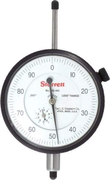 Starrett - 1" Range, 0-100 Dial Reading, 0.001" Graduation Dial Drop Indicator - 2-3/4" Dial, 0.1" Range per Revolution, Revolution Counter - First Tool & Supply