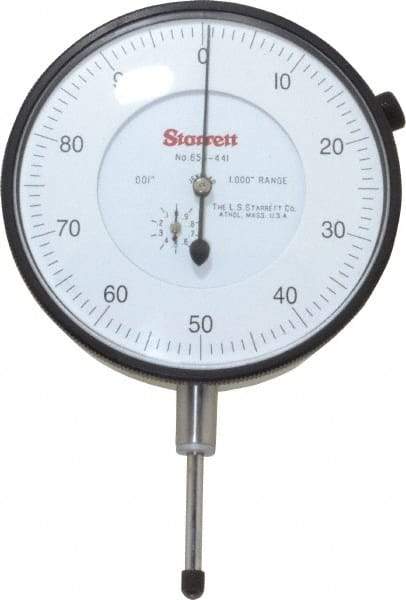 Starrett - 1" Range, 0-100 Dial Reading, 0.001" Graduation Dial Drop Indicator - 3-5/8" Dial, 0.1" Range per Revolution - First Tool & Supply