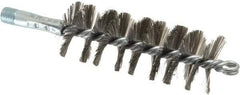 Schaefer Brush - 4-1/2" Brush Length, 1-3/4" Diam, Double Stem, Single Spiral Tube Brush - 7-1/4" Long, Stainless Steel, 1/4" NPSM Male Connection - First Tool & Supply