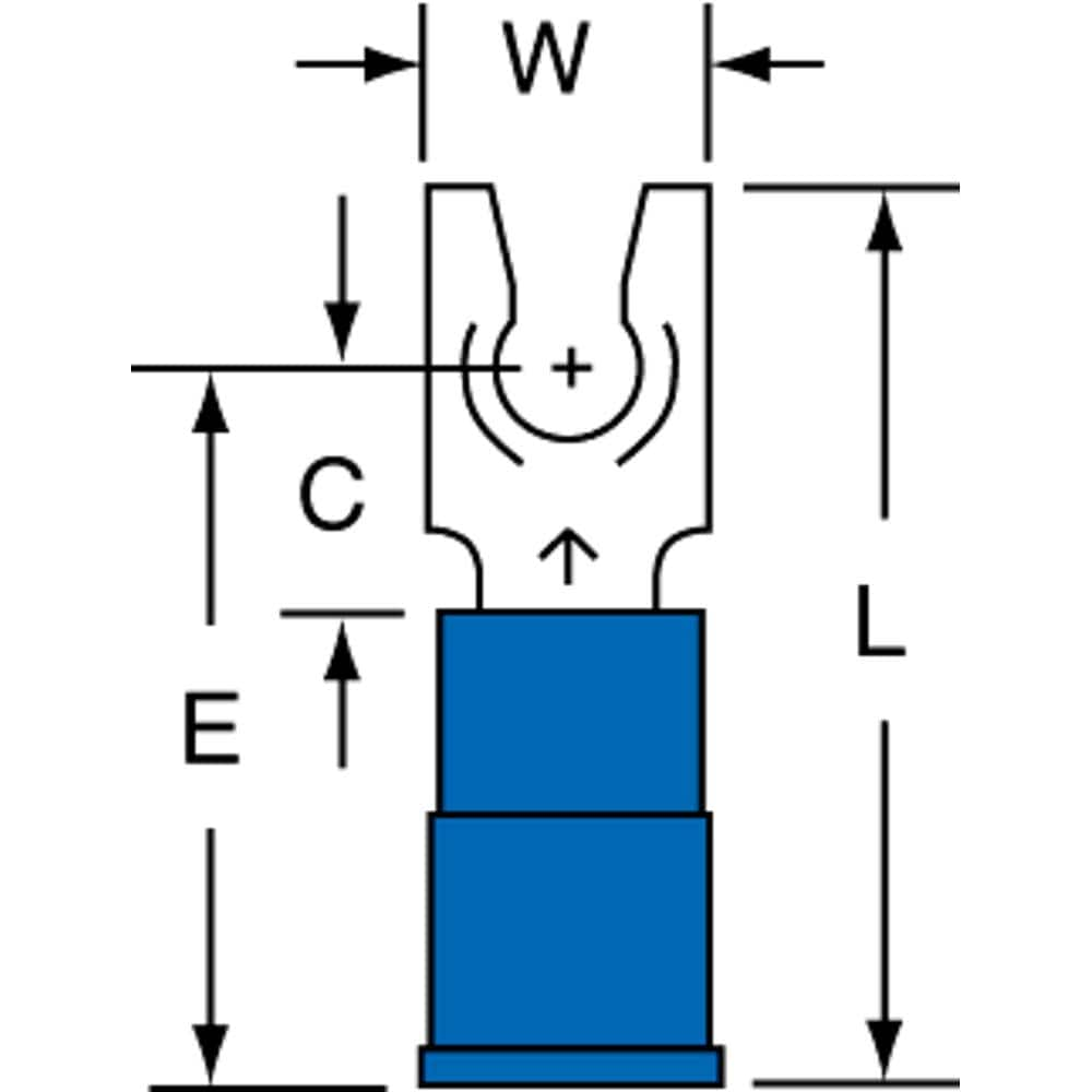 3M - #8 Stud, 16 to 14 AWG Compatible, Partially Insulated, Crimp Connection, Standard Fork Terminal - First Tool & Supply