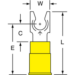 3M - #10 Stud, 12 to 10 AWG Compatible, Partially Insulated, Crimp Connection, Standard Fork Terminal - First Tool & Supply