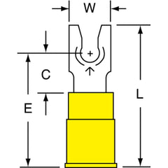 3M - #6 Stud, 12 to 10 AWG Compatible, Partially Insulated, Crimp Connection, Standard Fork Terminal - First Tool & Supply