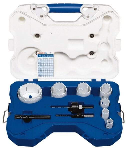 Lenox - 15 Piece, 3/4" to 3" Saw Diam, Contractor's Hole Saw Kit - Carbide-Tipped, Toothed Edge, Pilot Drill Model No. 123CT, Includes 11 Hole Saws - First Tool & Supply