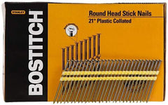 Stanley Bostitch - 0.12" Shank Diam 3-1/4" Long Framing Nails for Power Nailers - Plastic, Bright Finish, Smooth Shank, Angled Stick Plastic Collation, Round Head, Diamond Point - First Tool & Supply