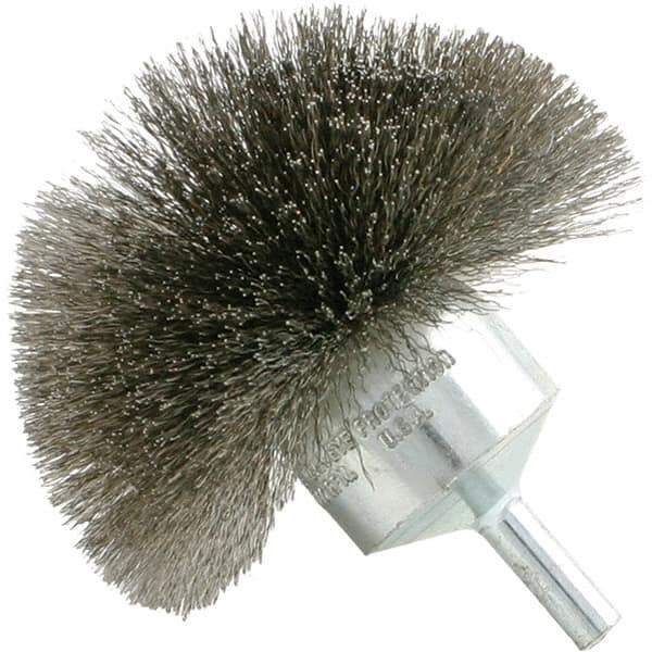Brush Research Mfg. - 4" Brush Diam, Crimped, Flared End Brush - 1/4" Diam Steel Shank, 20,000 Max RPM - First Tool & Supply