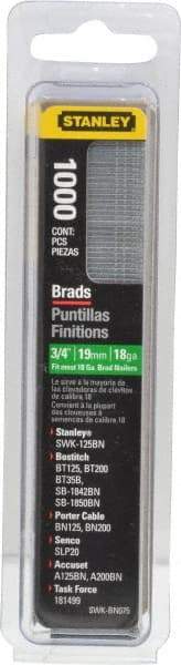 Stanley - 18 Gauge 3/4" Long Brad Nails for Power Nailers - Steel, Galvanized Finish, Straight Stick Collation, Brad Head, Chisel Point - First Tool & Supply