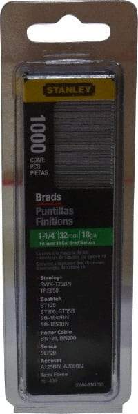 Stanley - 18 Gauge 1-1/4" Long Brad Nails for Power Nailers - Steel, Galvanized Finish, Straight Stick Collation, Brad Head, Chisel Point - First Tool & Supply