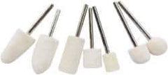 Value Collection - 7 Piece, 1/8" Shank Diam, Wool Felt Bob Set - Medium Density, Includes Ball, Cone, Cylinder, Flame, Olive & Oval Bobs - First Tool & Supply