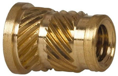 E-Z LOK - 1/4" Drill, 10 32 UNF, 0.278" Diam, Brass Headed Heat Installed Threaded Insert - 1/4" Hole, 0.418" OAL x 0.043" High, 5/16" Head Diam - First Tool & Supply