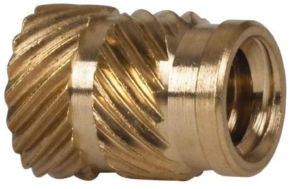 E-Z LOK - 1/4" Drill, 10 24 UNC, 0.278" Diam, Brass Unheaded Heat Installed Threaded Insert - 1/4" Hole, 3/8" OAL - First Tool & Supply