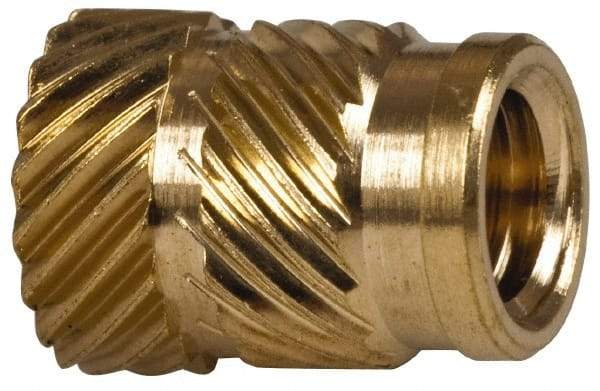 E-Z LOK - 1/4" Drill, 10 32 UNF, 0.278" Diam, Brass Unheaded Heat Installed Threaded Insert - 1/4" Hole, 3/8" OAL - First Tool & Supply