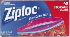 Ziploc - 48 Piece, 1 Quart Capacity, 9.6 Inch Wide x 8-1/2 Inch High, Ziploc Storage Bag - 9 Pack, 1.75 mil Thick, Plastic - First Tool & Supply