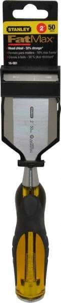 Stanley - 9" OAL x 2" Blade Width Wood Chisel - 2" Tip, Acetate & Rubber Grip Handle - First Tool & Supply