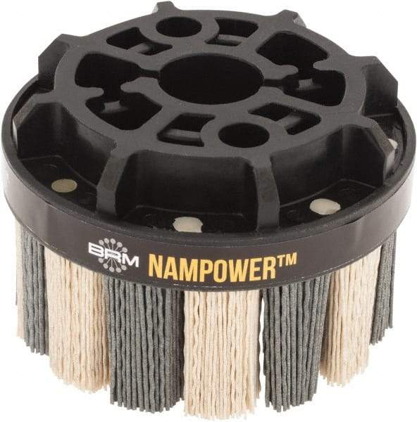 Brush Research Mfg. - 4" 180 Grit Ceramic/Silicon Carbide Tapered Disc Brush - Medium Fine Grade, CNC Adapter Connector, 1.38" Trim Length, 7/8" Arbor Hole - First Tool & Supply