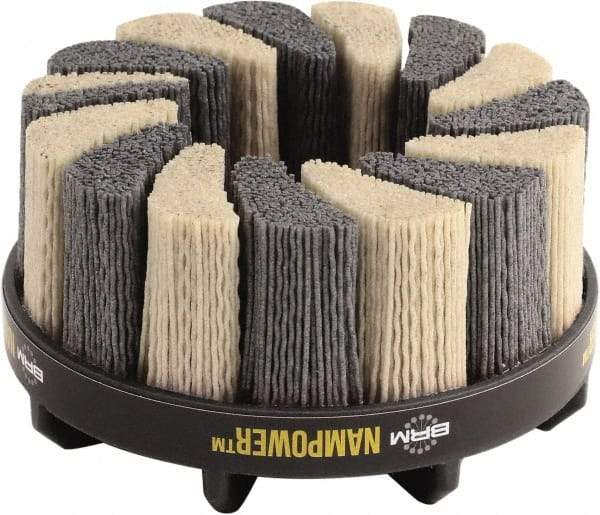Brush Research Mfg. - 5" 120 Grit Ceramic/Silicon Carbide Tapered Disc Brush - Medium Grade, CNC Adapter Connector, 0.71" Trim Length, 7/8" Arbor Hole - First Tool & Supply