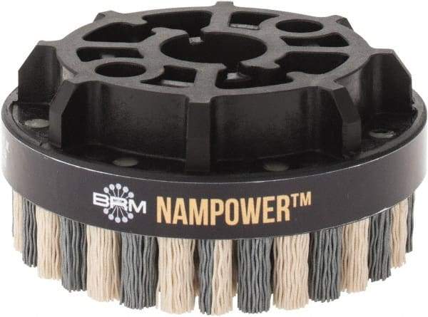 Brush Research Mfg. - 4" 320 Grit Ceramic/Silicon Carbide Tapered Disc Brush - Fine Grade, CNC Adapter Connector, 0.71" Trim Length, 7/8" Arbor Hole - First Tool & Supply