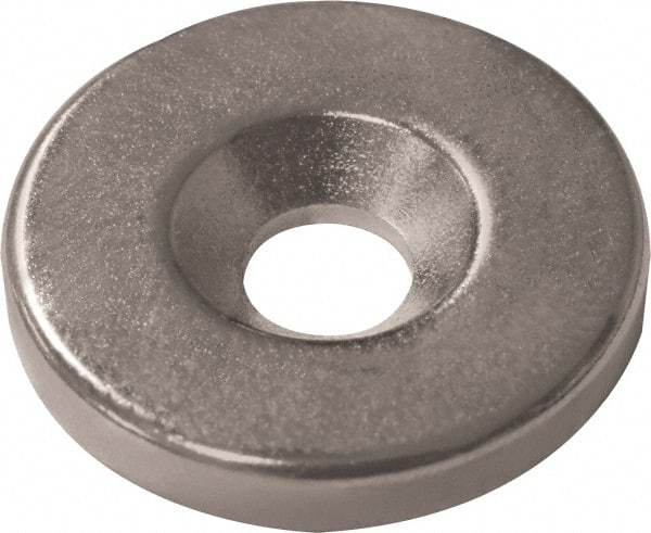 Mag-Mate - 3/4" Long x 3/4" Diam x 1/8" High, 1 Mounting Hole, 12 Poles, Ring Neodymium Rare Earth Holding Magnet - 8 Lb Average & 16 Lb Max Pull Force, M6 Mounting Hole, Countersunk Hole Style, 180°F Max Operating Temp - First Tool & Supply