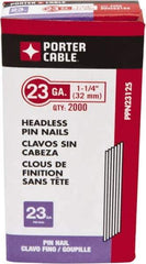 Porter-Cable - 23 Gauge 1-1/4" Long Pin Nails for Power Nailers - Steel, Galvanized Finish, Smooth Shank, Straight Stick Collation, Chisel Point - First Tool & Supply