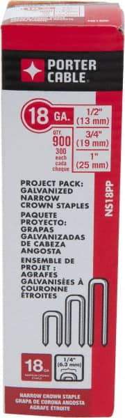 Porter-Cable - 1/2", 3/4, and 1" Long x 1/4" Wide, 18 Gauge Narrow Crown Construction Staple Multi Pack - Steel, Galvanized Finish. 300/size - First Tool & Supply