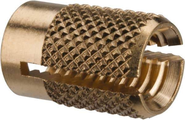 E-Z LOK - M6x1.00 Metric Coarse Brass Flush Press Fit Threaded Insert for Plastic - 1/2" OAL, 0.326" Insert Diam, 5/16" Hole Diam, 5/16" Drill - First Tool & Supply