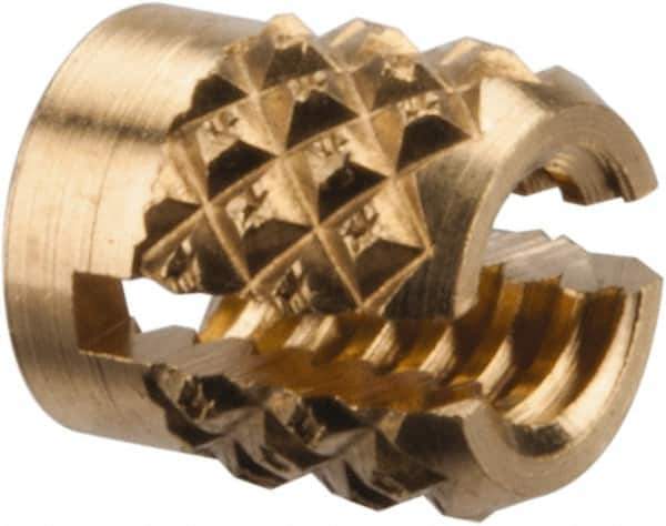 E-Z LOK - #4-40 UNC Brass Flush Press Fit Threaded Insert for Plastic - 3/16" OAL, 0.166" Insert Diam, 5/32" Hole Diam, 5/32" Drill - First Tool & Supply