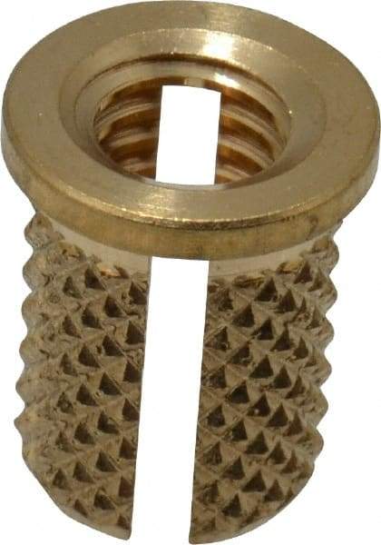 E-Z LOK - #10-32 UNF Brass Flanged Press Fit Threaded Insert for Plastic - 3/8" OAL, 0.262" Insert Diam, 1/4" Hole Diam, 1/4" Drill - First Tool & Supply