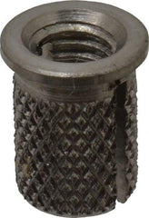 E-Z LOK - #10-32 UNF Grade 303 Stainless Steel Flanged Press Fit Threaded Insert for Plastic - 3/8" OAL, 0.262" Insert Diam, 1/4" Hole Diam, 1/4" Drill - First Tool & Supply