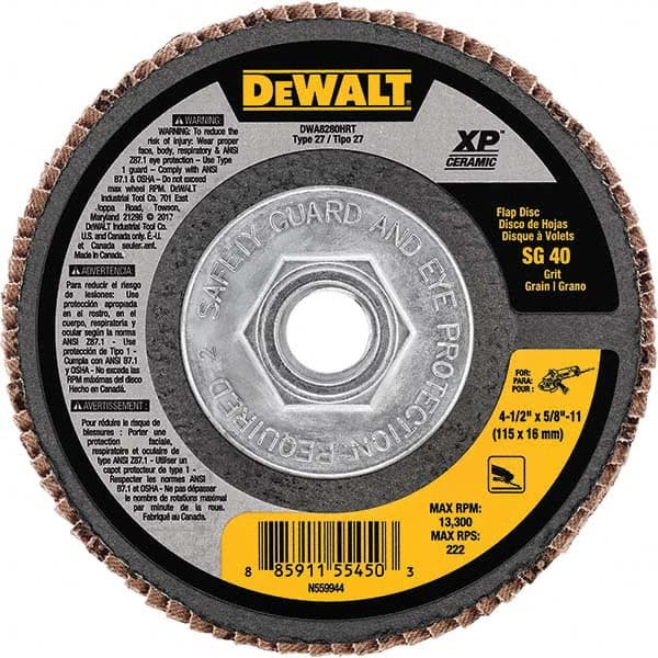 DeWALT - 4-1/2" 40 Grit 5/8-11 Center Hole Type 27 Ceramic Flap Disc - First Tool & Supply