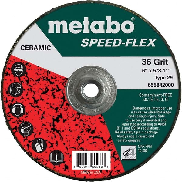 Metabo - 6" Diam, 5/8-11 Hole, 36 Grit Ceramic Alumina Fiber Disc - First Tool & Supply