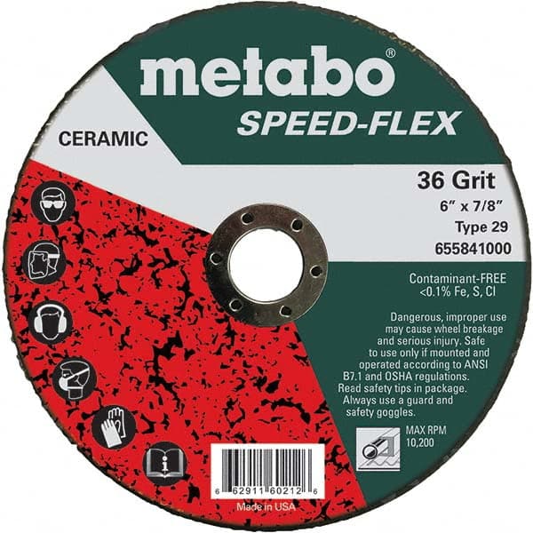 Metabo - 6" Diam, 7/8" Hole, 36 Grit Ceramic Alumina Fiber Disc - First Tool & Supply