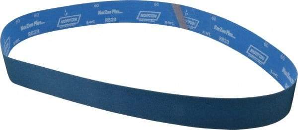 Norton - 2-1/2" Wide x 60" OAL, 60 Grit, Zirconia Alumina Abrasive Belt - Zirconia Alumina, Medium, Coated, X Weighted Cloth Backing, Series R823 - First Tool & Supply