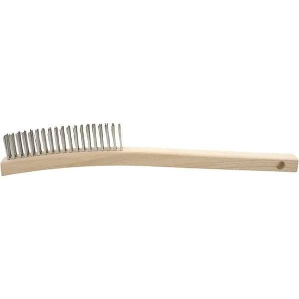 Brush Research Mfg. - 3 Rows x 19 Columns Stainless Steel Scratch Brush - 5-3/4" Brush Length, 13-3/4" OAL, 1-1/8 Trim Length, Wood Curved Back Handle - First Tool & Supply