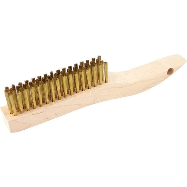 Brush Research Mfg. - 4 Rows x 16 Columns Stainless Steel Scratch Brush - 4-3/4" Brush Length, 10" OAL, 1 Trim Length, Wood Shoe Handle - First Tool & Supply
