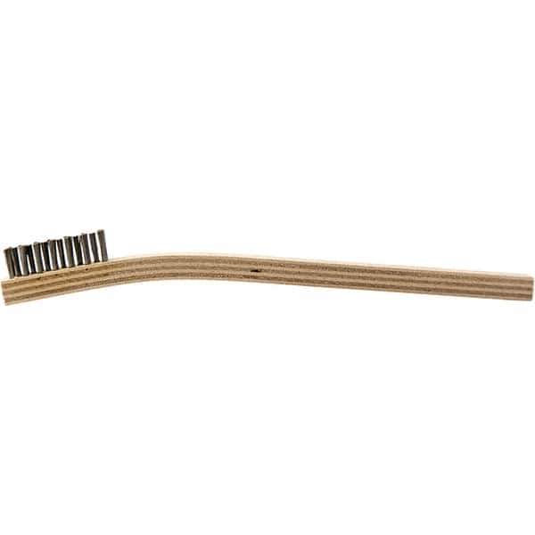 Brush Research Mfg. - 2 Rows x 7 Columns Stainless Steel Scratch Brush - 1/2" Brush Length, 7-1/4" OAL, 1/2 Trim Length, Wood Curved Back Handle - First Tool & Supply