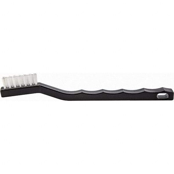 Brush Research Mfg. - 2 Rows x 7 Columns Nylon Scratch Brush - 1/2" Brush Length, 7-1/4" OAL, 1/2 Trim Length, Plastic Curved Back Handle - First Tool & Supply